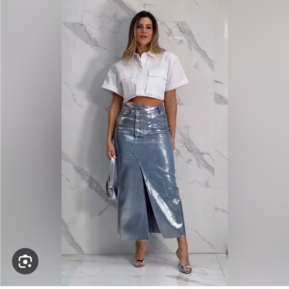 Zara - Silver Metallic - Denim - Asymmetrical Skirt